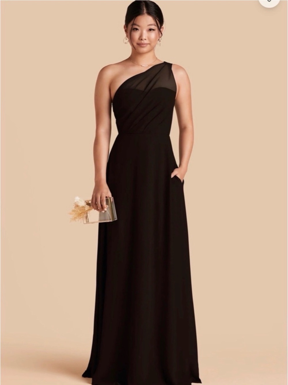 Birdy grey black Kira one shoulder chiffon bridesmaid dress small